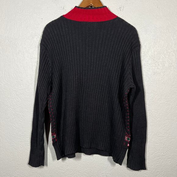 Villager Sport Classic Christmas Sweater Cowl NEck Black Red Tree Knit - XL - Picture 5 of 6